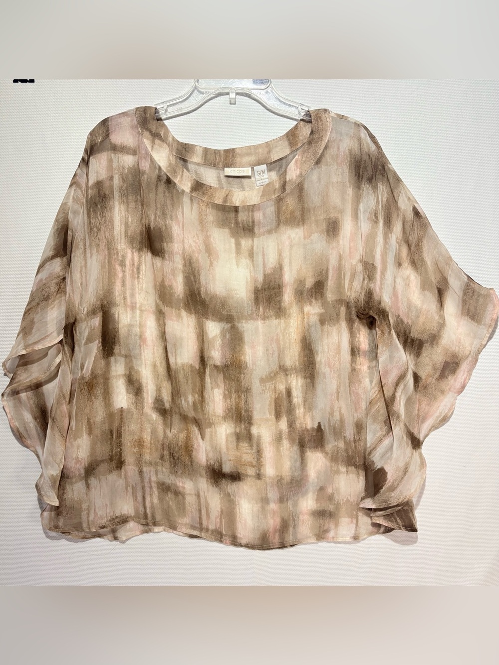 Chico's Sheer Silk Bohemian Lagenlook Oversized Blouse S/M